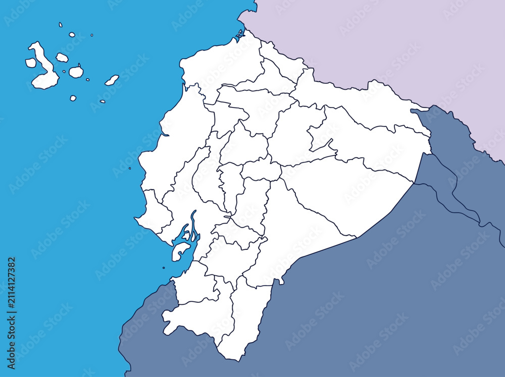 Fototapeta premium Ecuador Map with Provincial Borders and Galapagos Islands