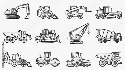 Construction Equipment Lineup Illustration.