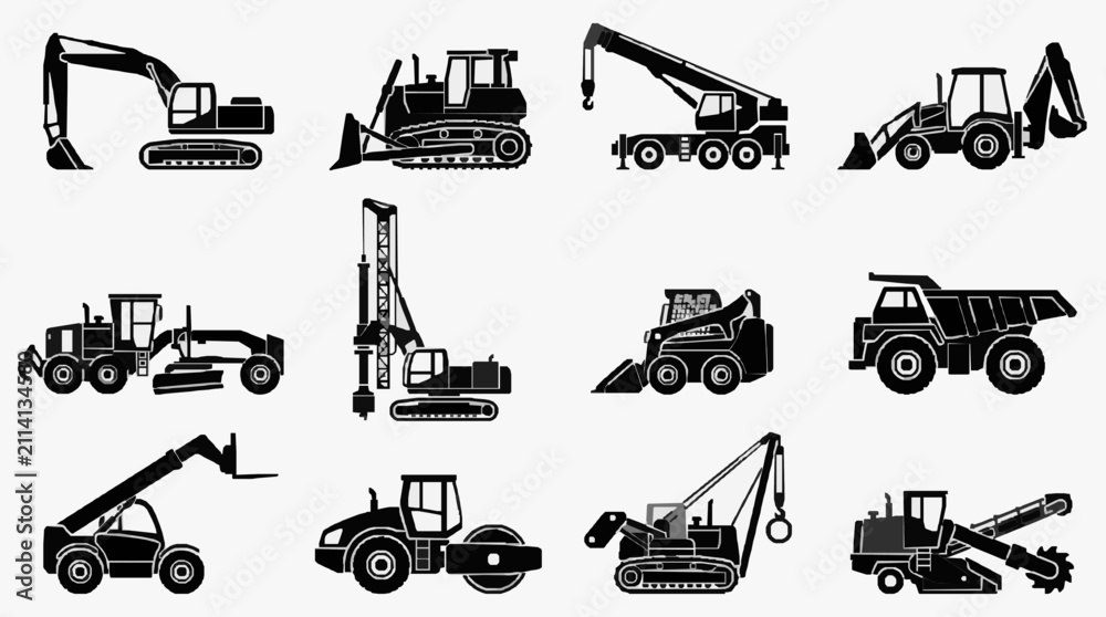 Obraz premium Construction Equipment Lineup Illustration.