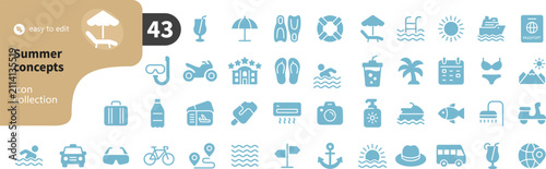 Bild auf Leinwand Summer vacation and holiday travel icon set for tourism marketing with vacation