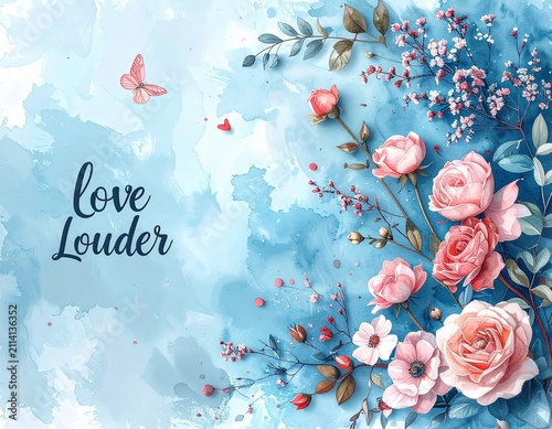love louder typography, Dreamy Love Louder Watercolor Illustration
