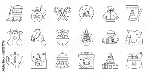 Quadro su tela Christmas line icon set with winter holiday symbols gift box santa claus christm
