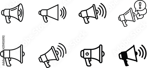Картината върху платно A comprehensive vector icon set featuring various megaphone designs for marketin