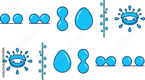 Konstfotografi Vector Illustration Set of Water Drop Physics Diagrams Showing Cohesion Surface