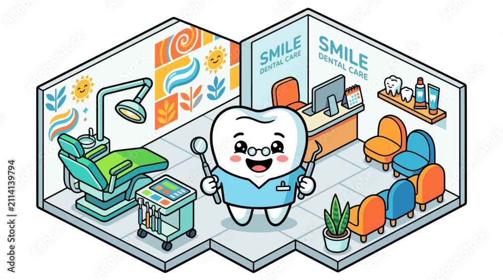 Naklejka premium Smiling cartoon tooth character.