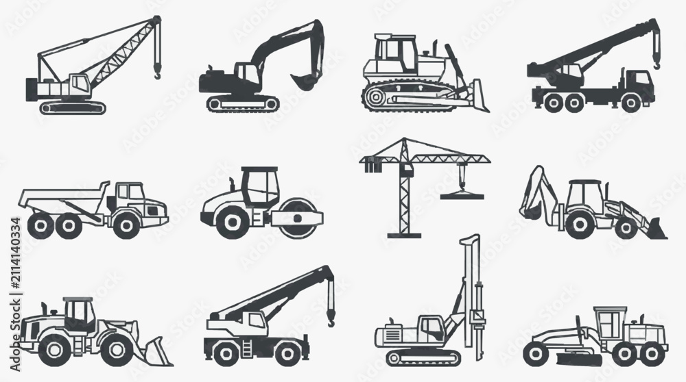 Obraz premium Construction Machinery Lineup Illustration.