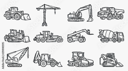 Construction Machinery Lineup Illustration.