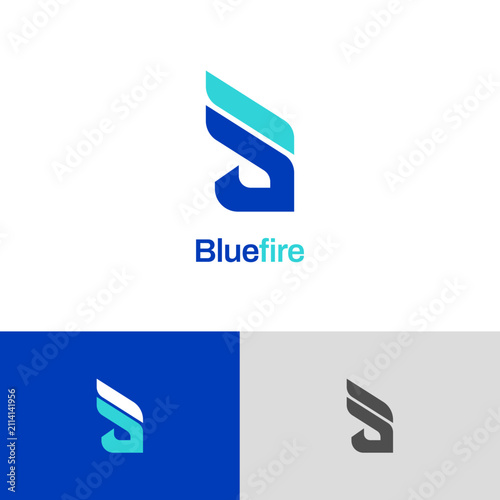Abstract Blue Fire Shape Logo Design Template