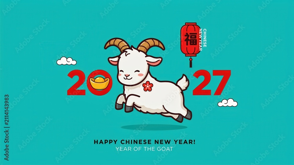 Fototapeta premium Chinese new year 2027 year of the goat greeting card