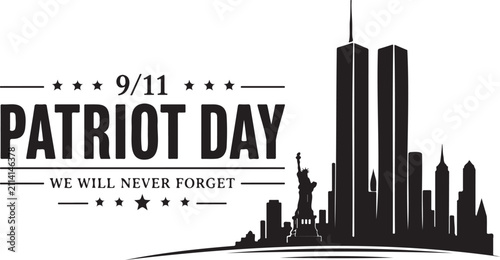 Minimal Patriot Day memorial skyline with twin towers silhouette vector illustration