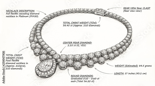 Diamond Solitaire Necklace Full Sketch with GB lock and Detail Approximation Estimation 