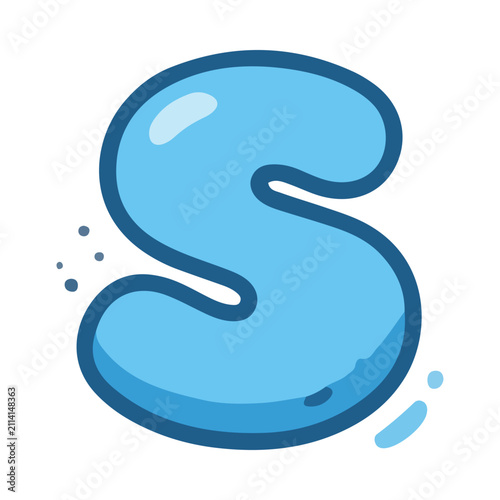 Blue Bubble Letter S Cartoon Graphic Illustration