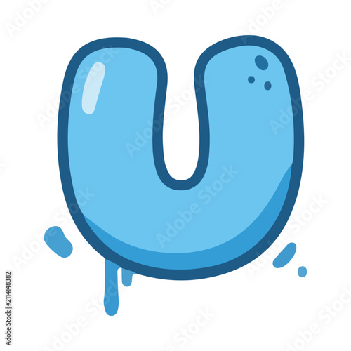 Blue Cartoon Bubble Letter U Illustration on White Background