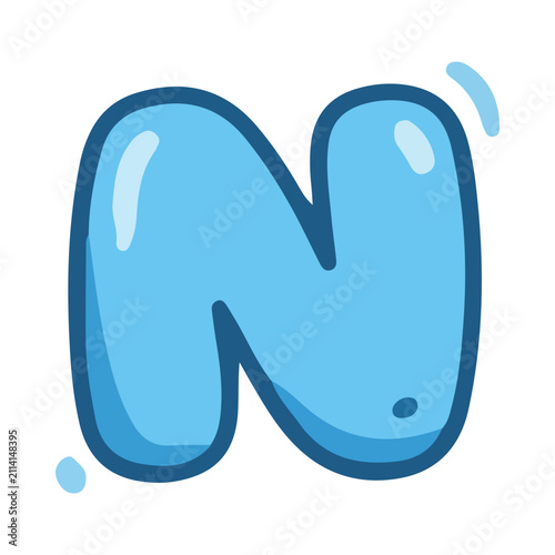 Blue Bubble Letter N Cartoon Alphabet Vector