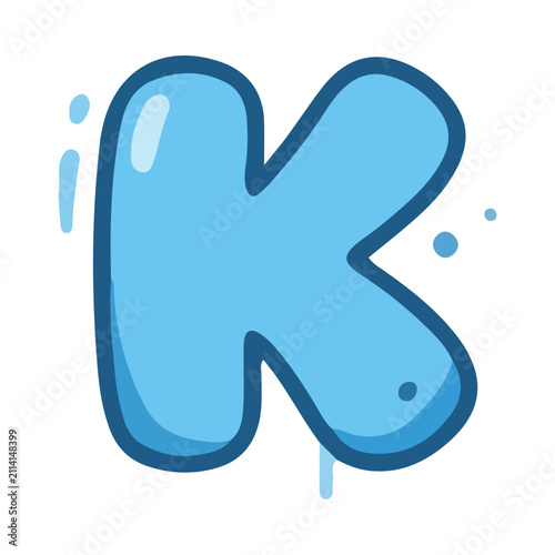 Blue Bubble Letter K Graffiti Stylized Cartoon Alphabet Illustration