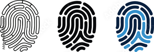 Quadro su tela Fingerprint identification icon in outline glyph and flat blue style set