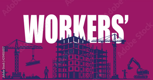Construction Site With Workers And Cranes