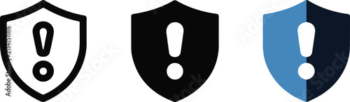 Fotografie Warning shield icons with exclamation mark symbol in different visual styles