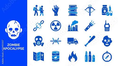 Bild auf Leinwand Zombie apocalypse survival and halloween horror icon set
