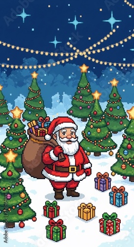 Pixelated Joy: Santa's Snowy Delights