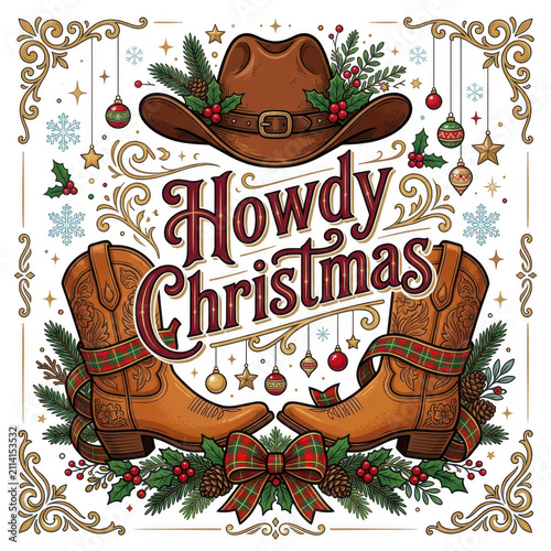 Rustic howdy christmas western theme boots and hat design
