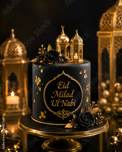 Luxury Eid Milad Ul Nabi Mubarak Celebration Cake with Islamic Gold Decorations