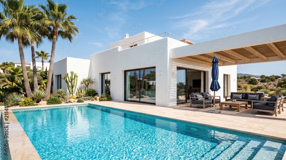 Fototapeta premium Modern Luxury Villa with Swimming Pool and Lounge Terrace