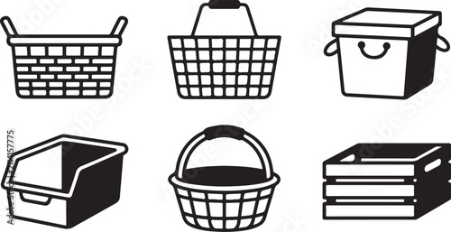 Canvas Print Six different shopping baskets and boxes vector illustration Vector