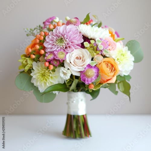 Dreamy Shabby Chic Nosegay in Vivid Colors Against Solid White Background