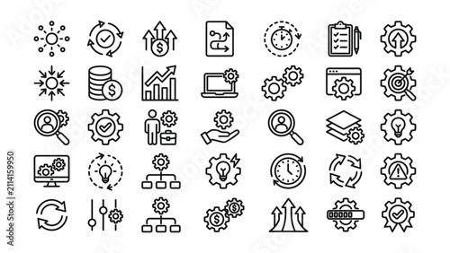 Business process optimization and productivity icons for workflow management