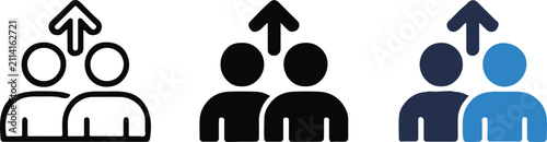 Team members with up arrow icon representing group progress and growth.