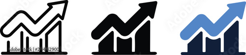 Business growth graph icon set showing financial success and progress.