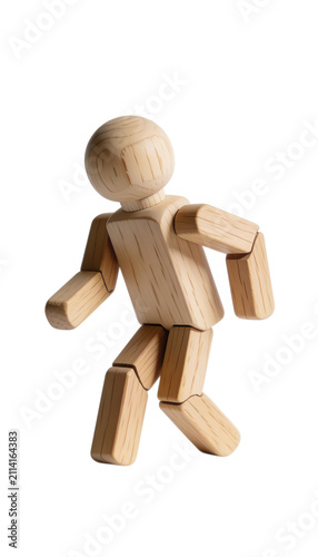 Wooden Toy Figure Walking Isolated Transparent Background