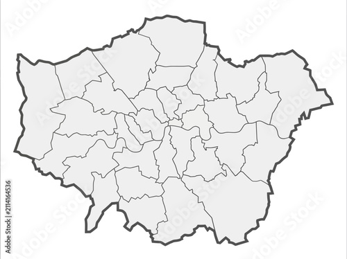 Foto Greater London Map with Borough Boundaries and River Thames Outline
