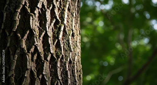 Detailed Close-up of Tree Bark Texture in a Forest Setting