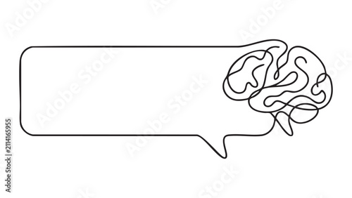 Continuous Line Art of a Human Brain Merging into a Speech Bubble Conceptual Graphic Representing Communication Ideas Intelligence and Intellectual