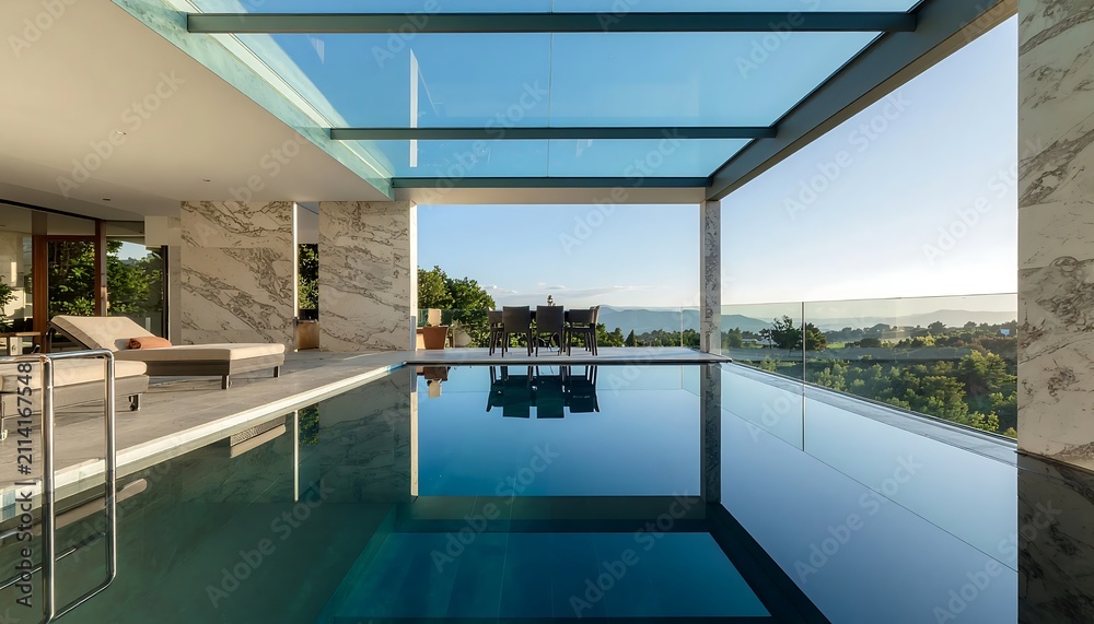 Fototapeta premium Modern luxury infinity pool with panoramic mountain view