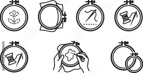 Canvastavla Embroidery hoop with step-by-step floral stitching guide Vector