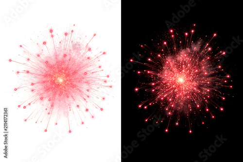 Fireworks eruption with contrasting background, bright, colorful, celebration, night.

