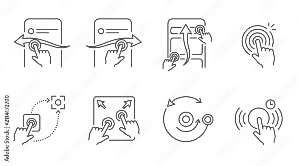 Fototapeta premium UI UX Website Designer Resource Collection Flow Lines Wireframes Navigation Gestures and Data Visualization Vector Elements