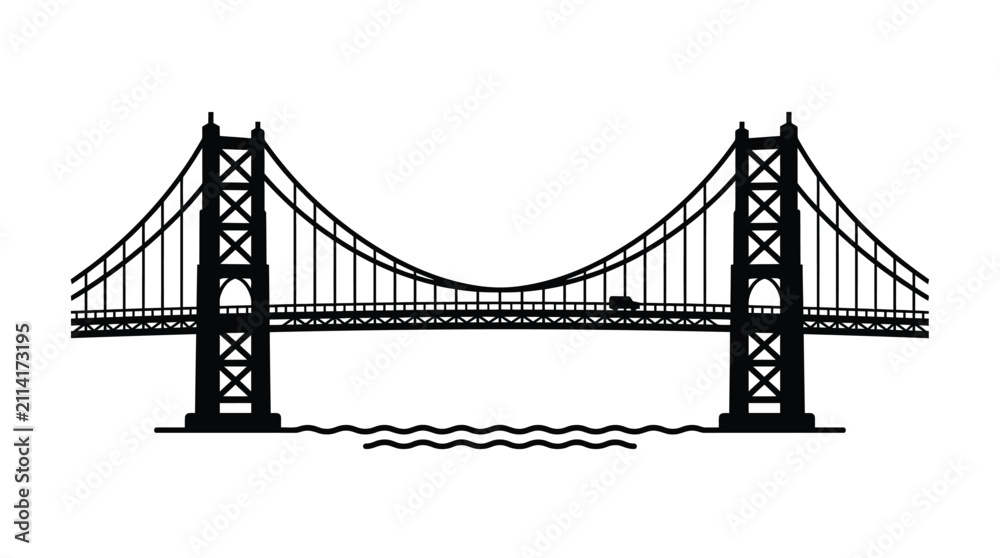 Fototapeta premium Golden Gate bridge silhouette against a white background graphic illustration