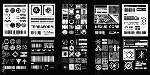 Obraz na płótnie grid of technical labels with barcodes vector illustration layout futuristic des