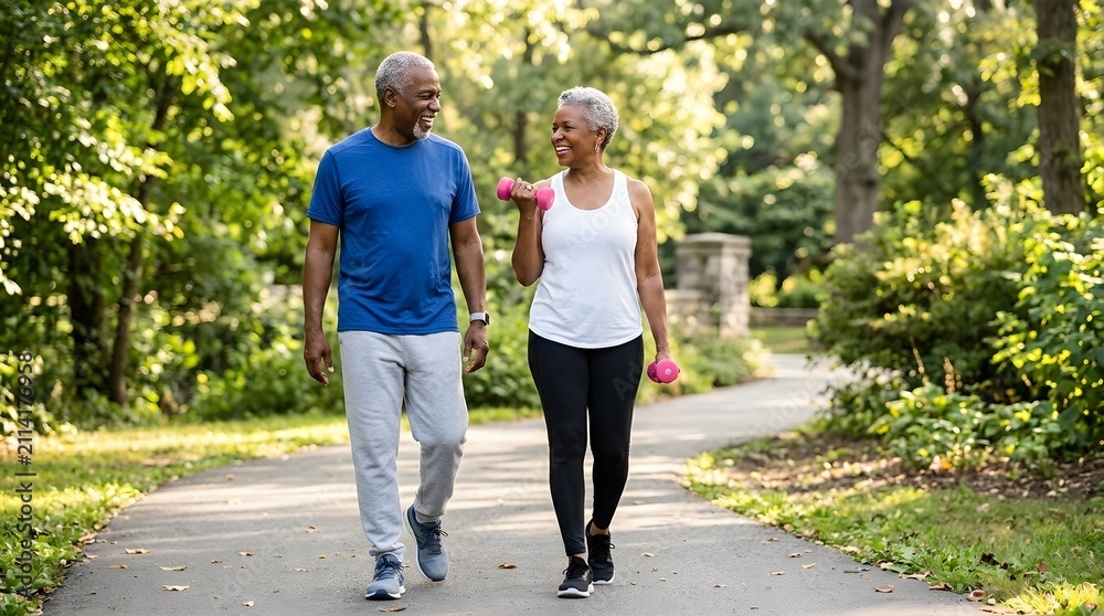Obraz premium Black couple walking in park