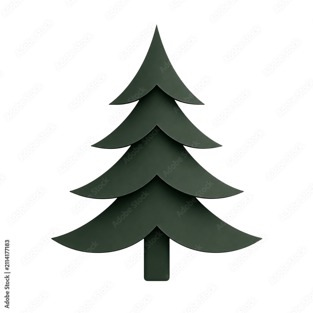 Obraz premium Minimalist flat dark green pine tree illustration isolated on transparent background