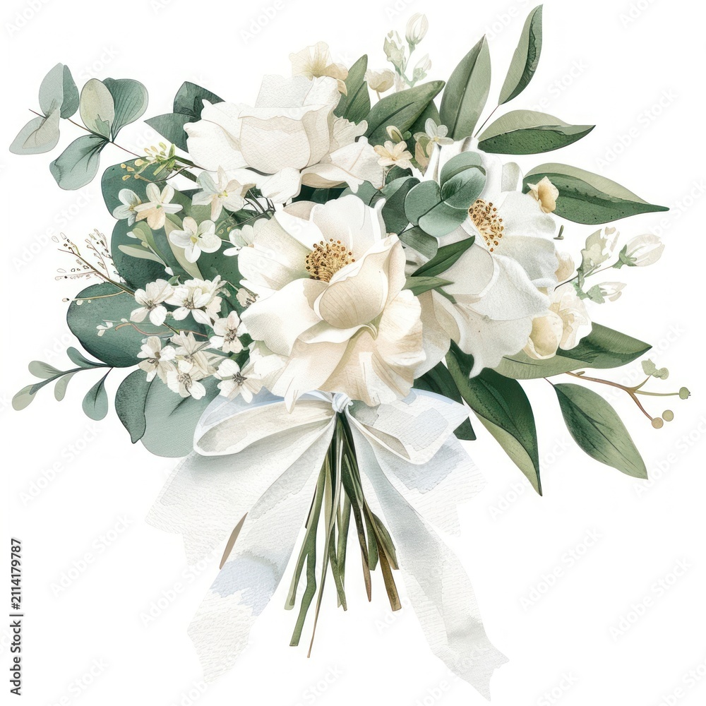 Obraz premium Elegant white floral bouquet illustration