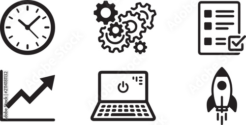 Set of six flat design icons for business and productivity Vector