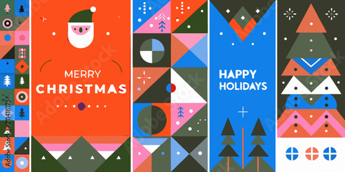 Obraz na płótnie modern geometric christmas posters with abstract shapes and festive colors santa