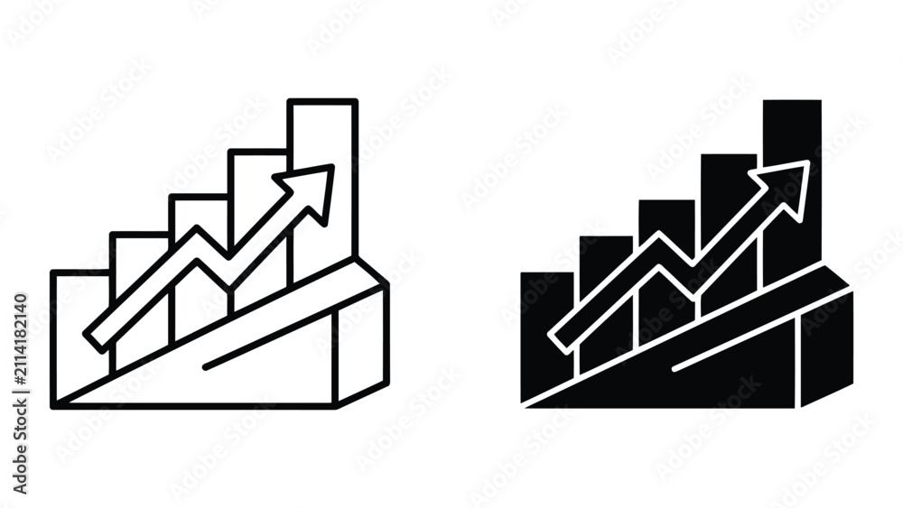Fototapeta premium Bar chart growth icon set representing business success and financial increase