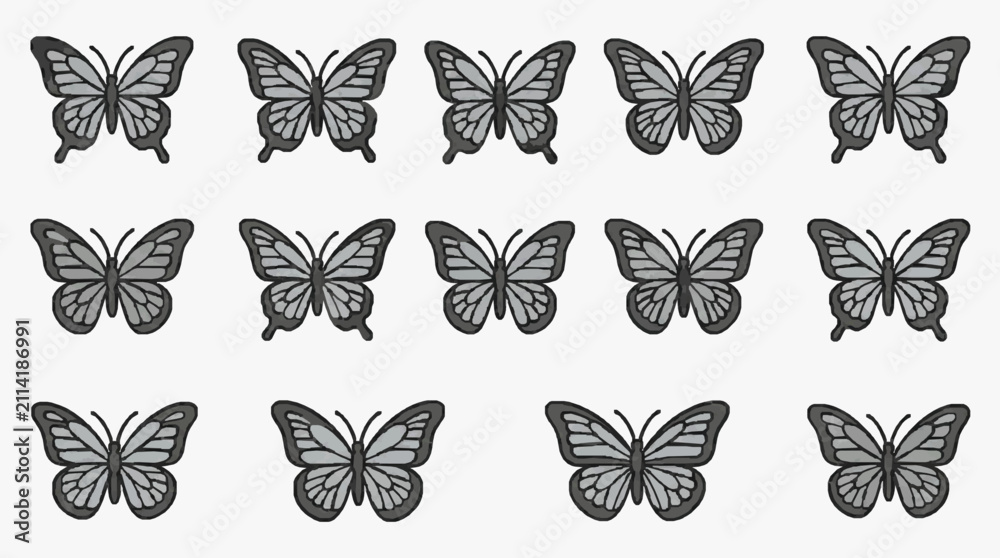 Fototapeta premium Black and White Butterfly Patterns Collection.