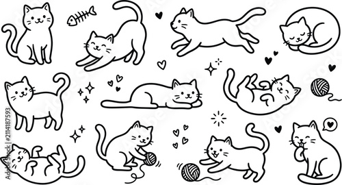 Cuadro en lienzo Cats doodle set hand drawn cartoon vector illustration.